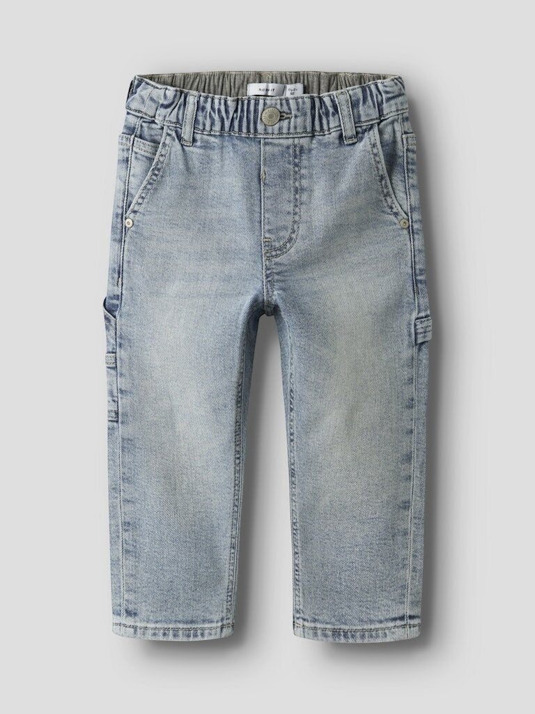 Jeans cargo per bambini Scugnizzi 0-16 in denim azzurro chiaro con vita elasticizzata e tasche laterali
