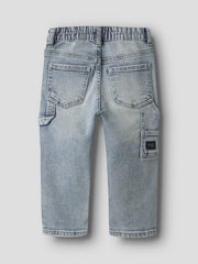 Jeans cargo per bambini Scugnizzi 0-16 in denim azzurro chiaro con vita elasticizzata e tasche posteriori