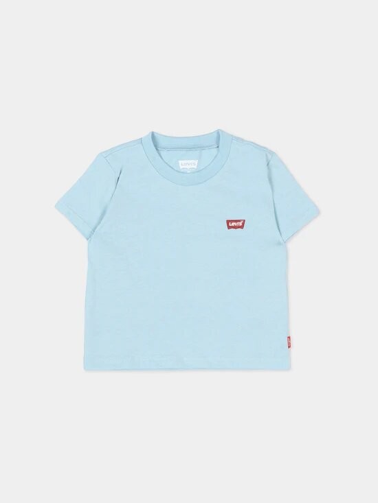 Maglietta a maniche corte Scugnizzi 0-16 Levi's in cotone azzurro pastello con logo rosso sul petto