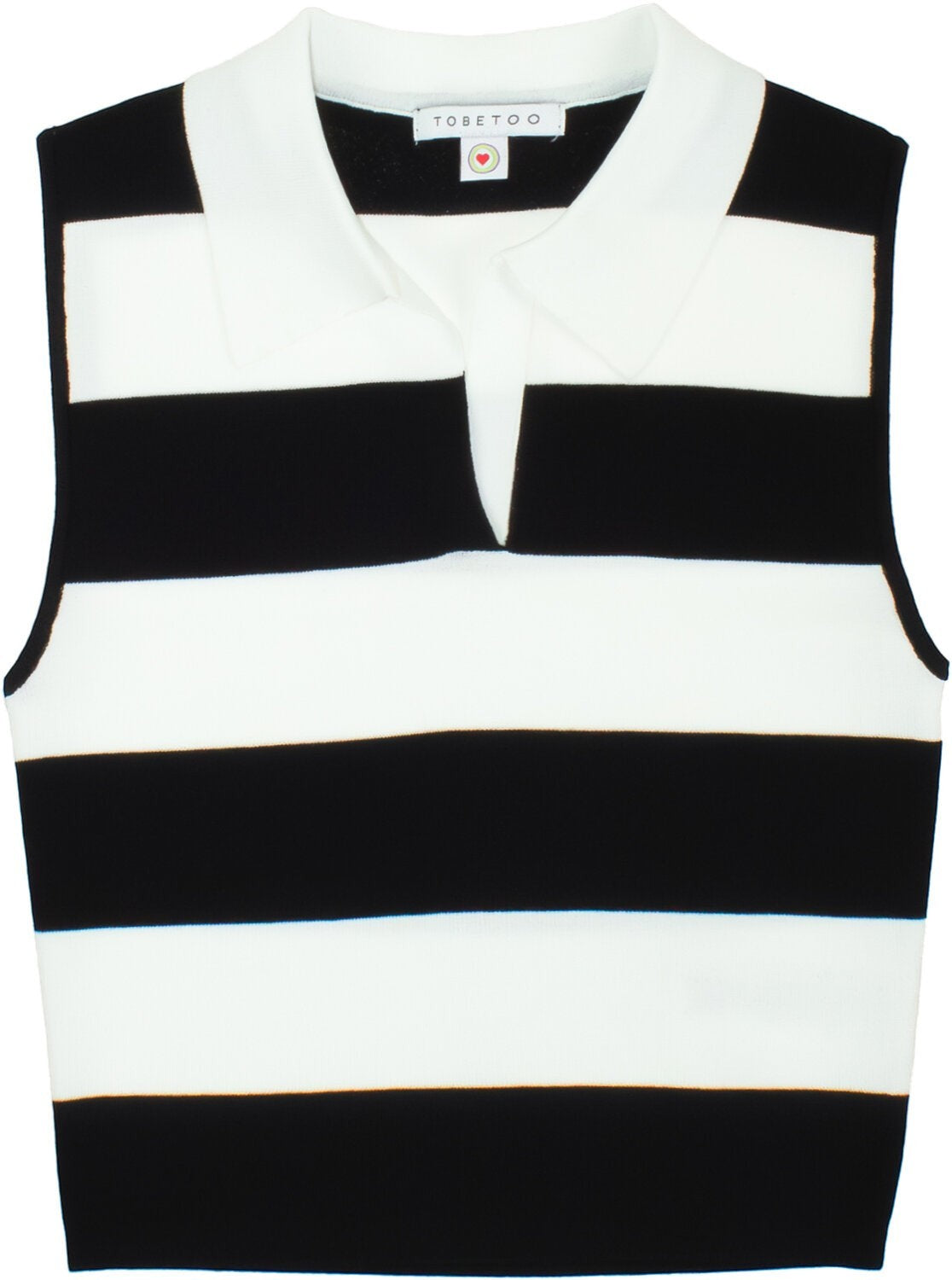 Maglia smanicata a righe bianche e nere con colletto a polo, capo elegante e versatile del brand Scugnizzi 0-16
