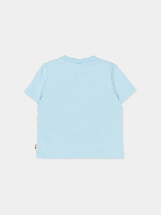 Maglietta a maniche corte Scugnizzi 0-16 Levi's in cotone azzurro pastello, vista posteriore con etichetta rossa.