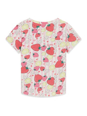 Maglietta a maniche corte Scugnizzi 0-16 GUESS in cotone con stampa estiva di fragole e limoni su righe rosa e bianco