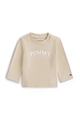 Maglietta a maniche lunghe Scugnizzi 0-16 in cotone beige con logo ricamato e bottoni a pressione sulla spalla