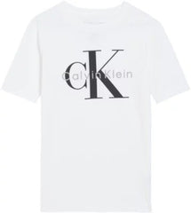 Maglietta bianca a maniche corte Scugnizzi 0-16 in cotone con logo Calvin Klein nero stampato sul petto