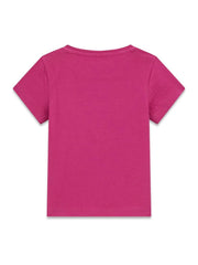 Maglietta a maniche corte Scugnizzi 0-16 in cotone fucsia, vista posteriore, design semplice e versatile