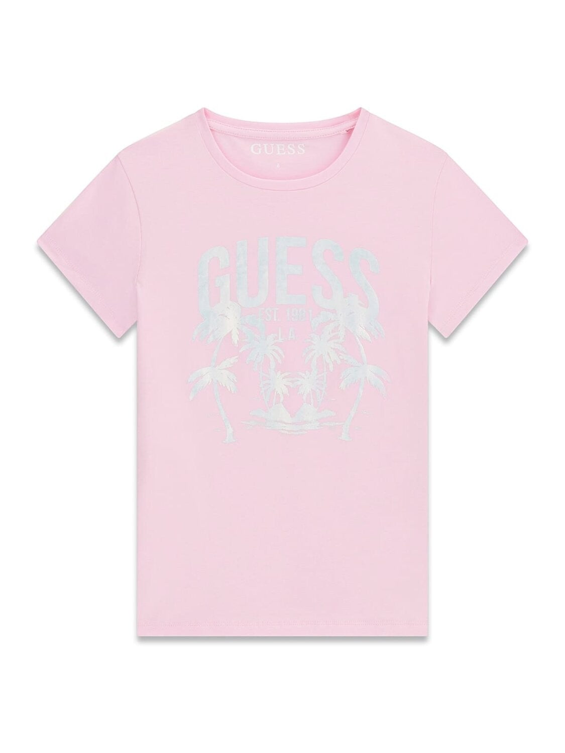 Maglietta a maniche corte rosa Scugnizzi 0-16 in cotone con stampa grafica GUESS frontale e girocollo