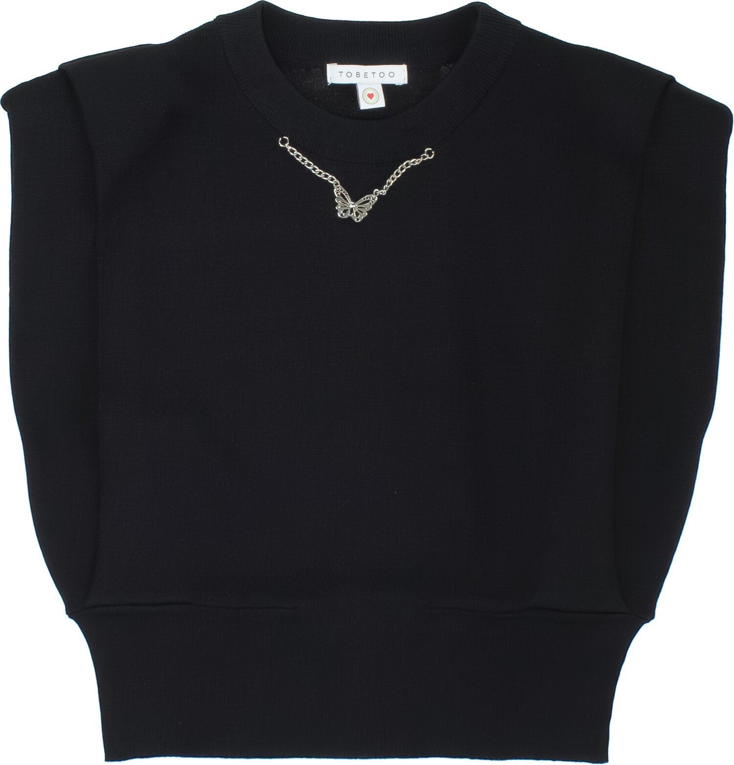 Maglione senza maniche nero Scugnizzi 0-16 con dettaglio gioiello a forma di farfalla argentata sullo scollo
