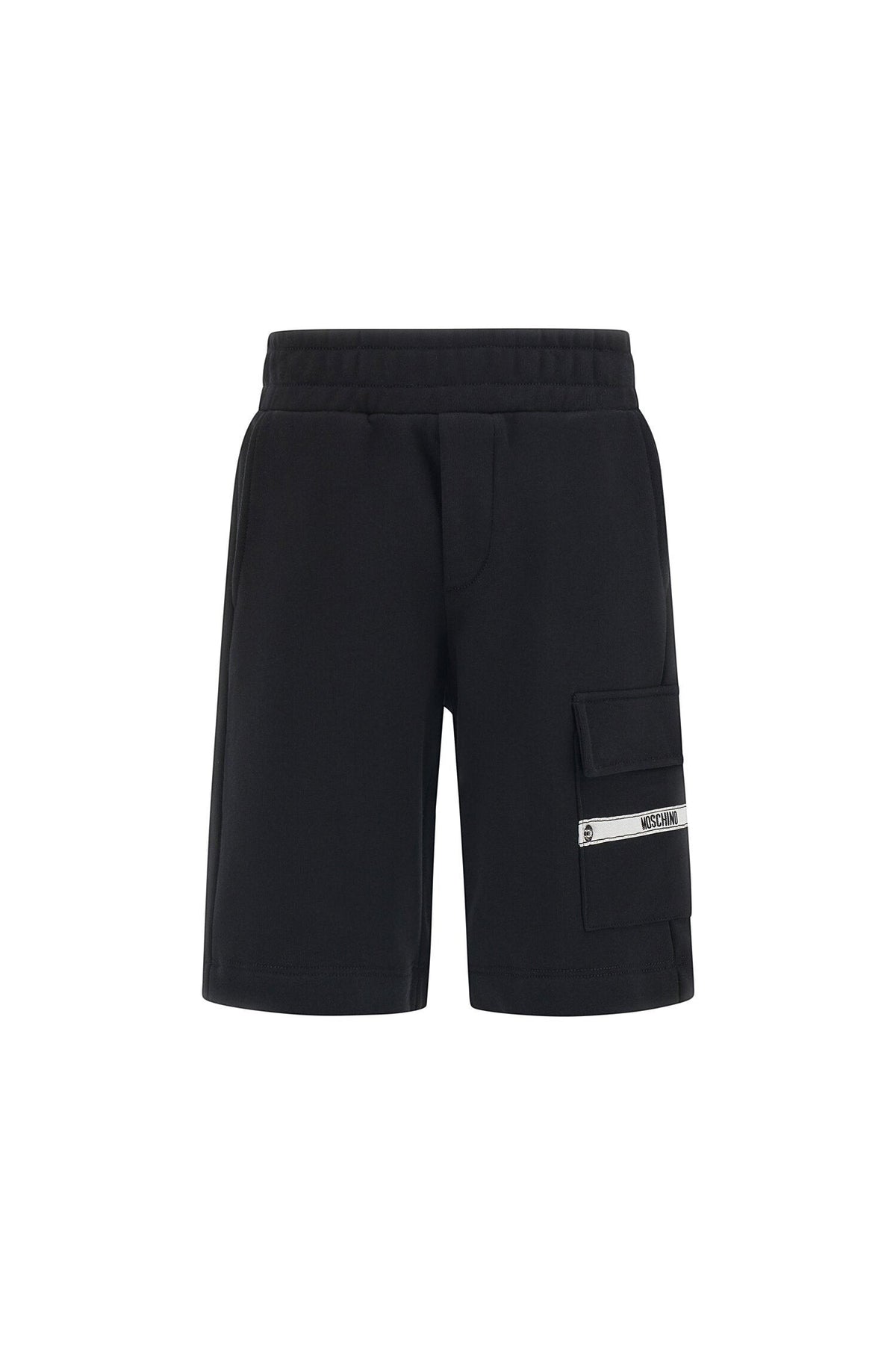 Pantaloncini Bermuda neri in cotone Scugnizzi 0-16 con tasca cargo laterale e logo Moschino a contrasto