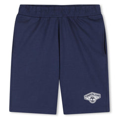 Pantaloncini blu navy Scugnizzi 0-16 Timberland con elastico in vita e logo stampato, ideali per il tempo libero.