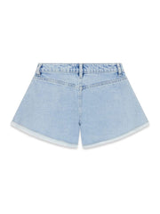 Pantaloncini corti in denim chiaro Scugnizzi 0-16 firmati GUESS con fondo sfrangiato, vista posteriore