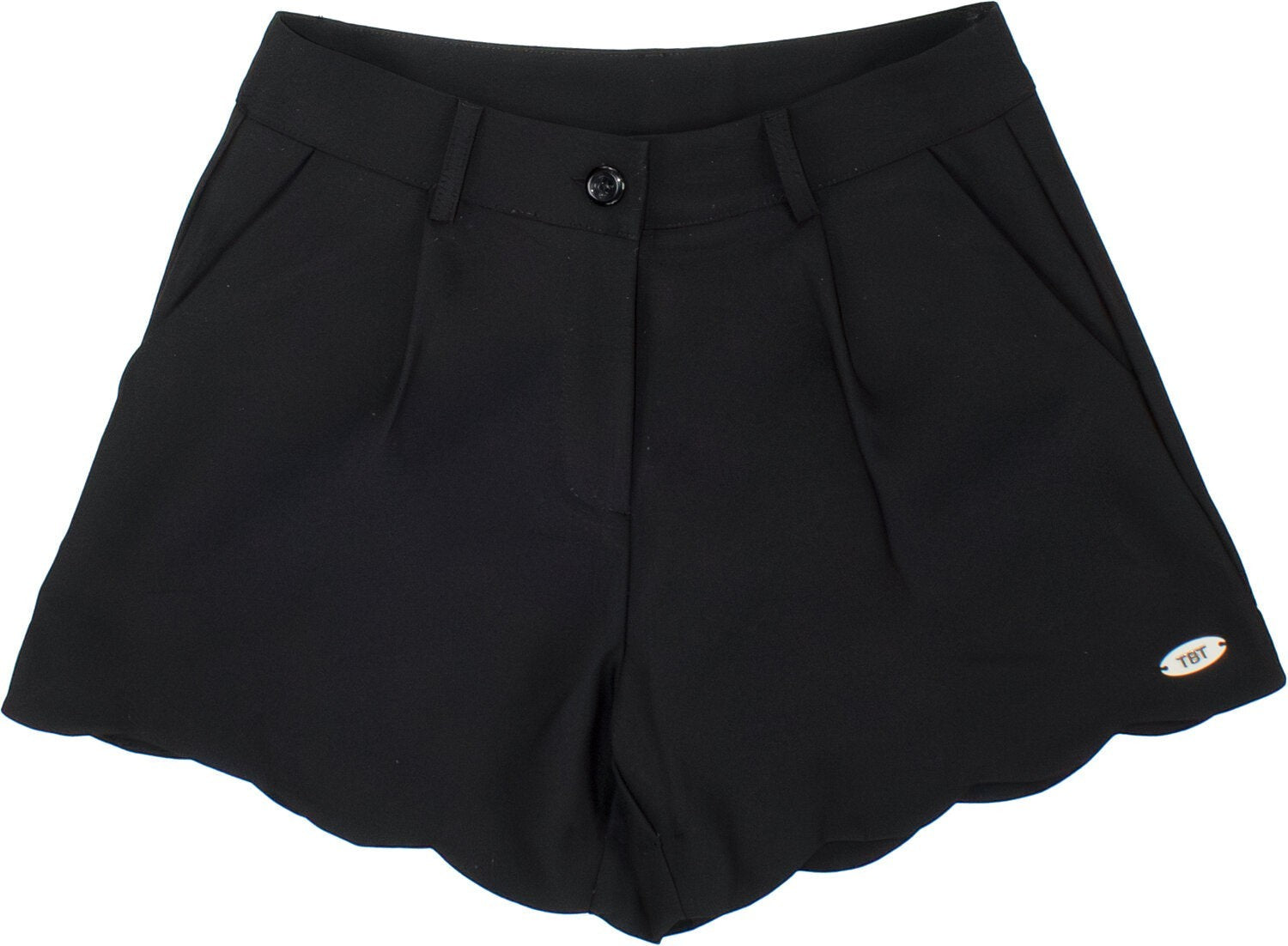 Pantaloncini eleganti neri Scugnizzi 0-16 con vita alta, pinces frontali e romantico orlo smerlato per bambina