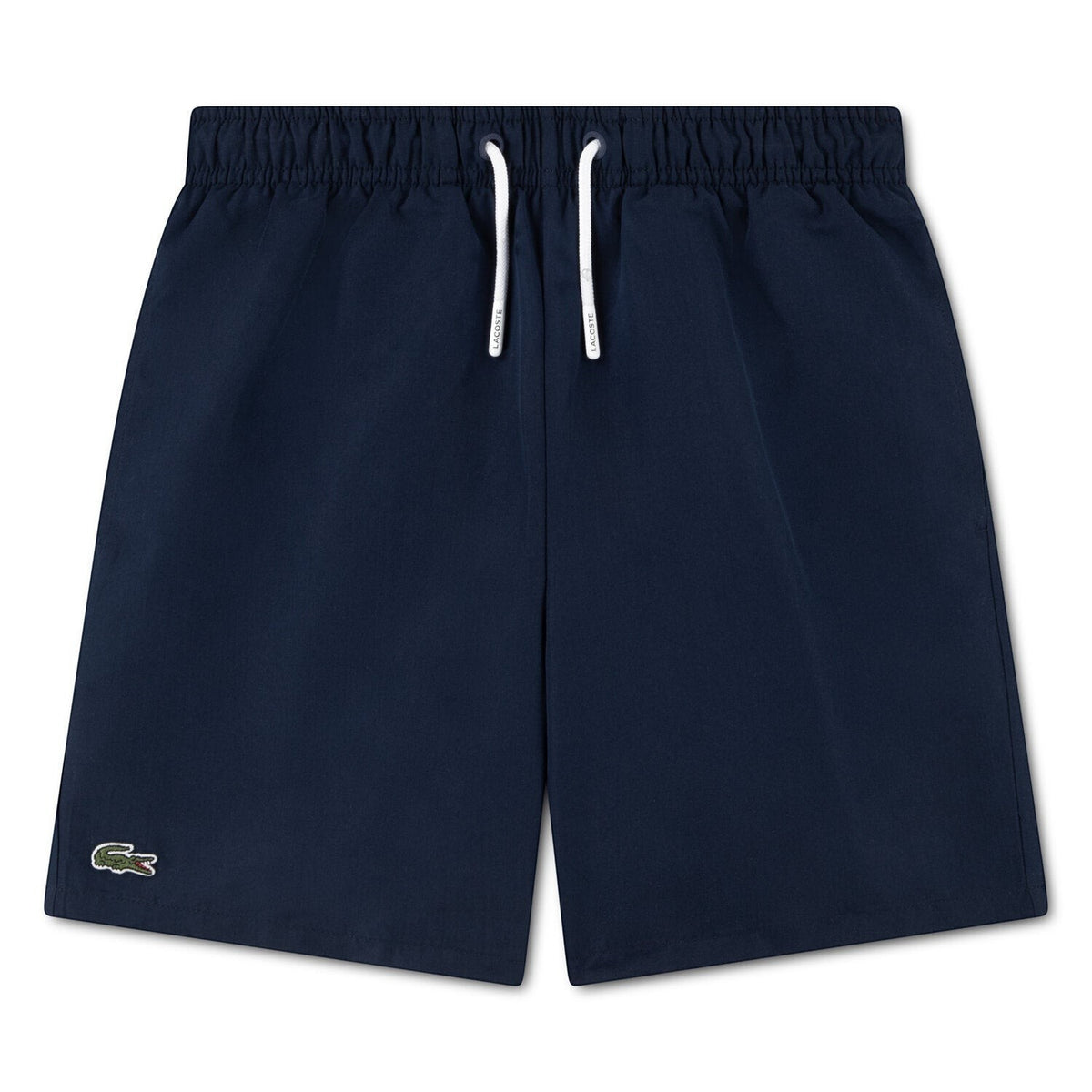 Pantaloncini sportivi blu navy Scugnizzi 0-16 in tessuto tecnico con vita elasticizzata, coulisse bianca e logo Lacoste