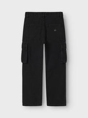 Pantaloni cargo in denim nero Scugnizzi 0-16 con tasche laterali e vita regolabile per bambini