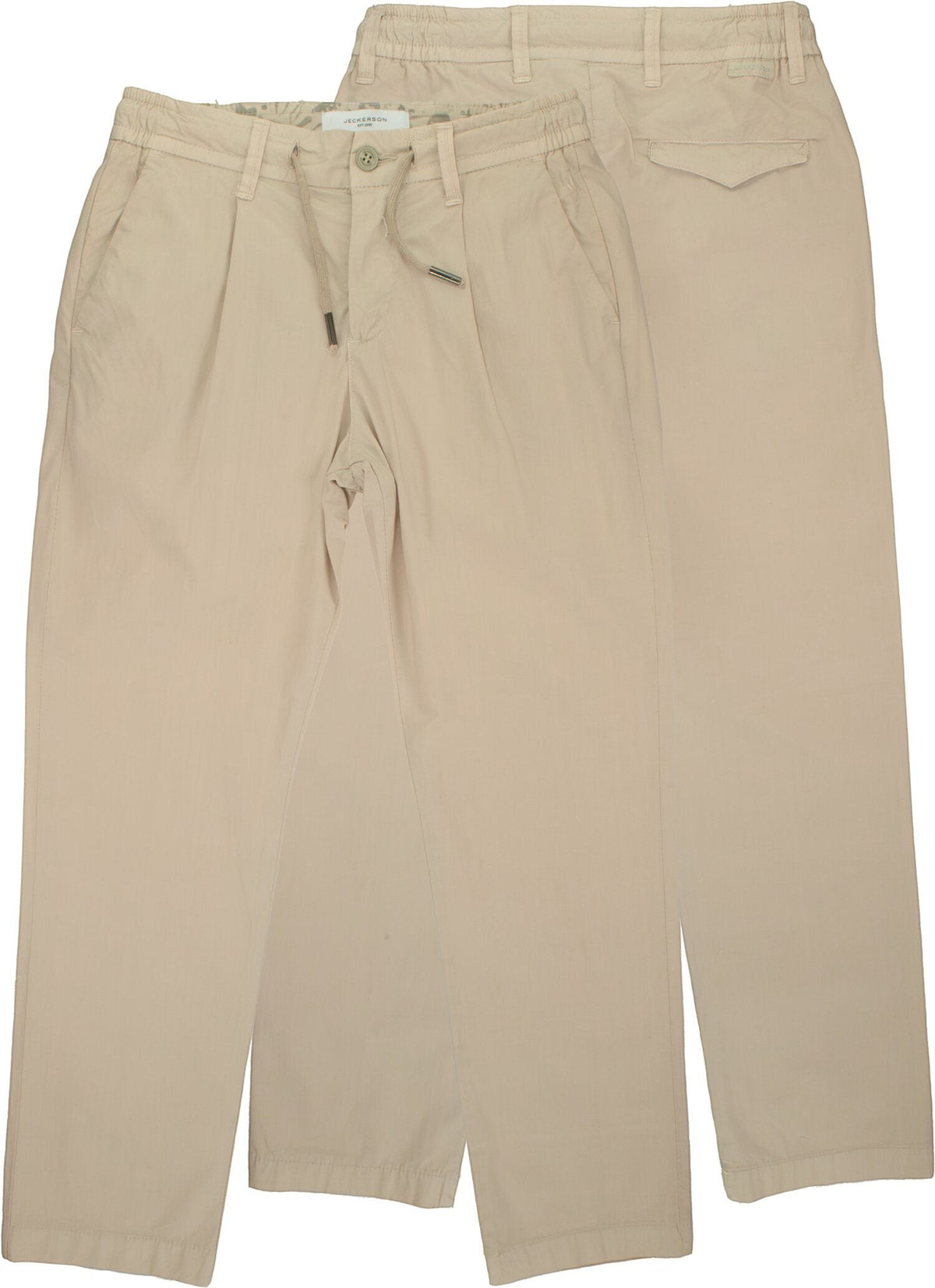 Pantaloni casual beige Scugnizzi 0-16 in tessuto leggero con vita elasticizzata, coulisse regolabile e tasche funzionali.