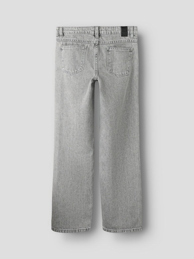 Pantaloni in denim a gamba larga Scugnizzi 0-16 color grigio chiaro con tasche posteriori, vista posteriore