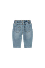 Pantaloni in denim azzurro chiaro Scugnizzi 0-16 con vita elasticizzata e tasche posteriori