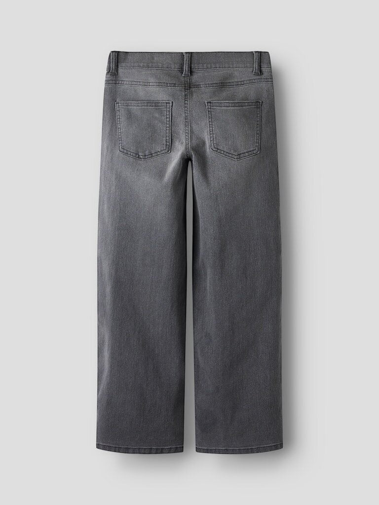 Pantaloni in denim a gamba larga Scugnizzi 0-16 color grigio scuro con effetto slavato e tasche posteriori