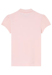 Polo Lacoste per bambina Scugnizzi 0-16 in petit pique di cotone rosa con maniche a sbuffo e colletto smerlato