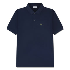 Polo Lacoste blu navy in cotone petit piqué con colletto a costine e logo del coccodrillo Scugnizzi 0-16