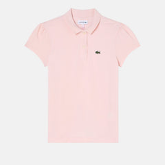 Polo Scugnizzi 0-16 Lacoste rosa in petit piqué di cotone con maniche a sbuffo e colletto smerlato per bambina