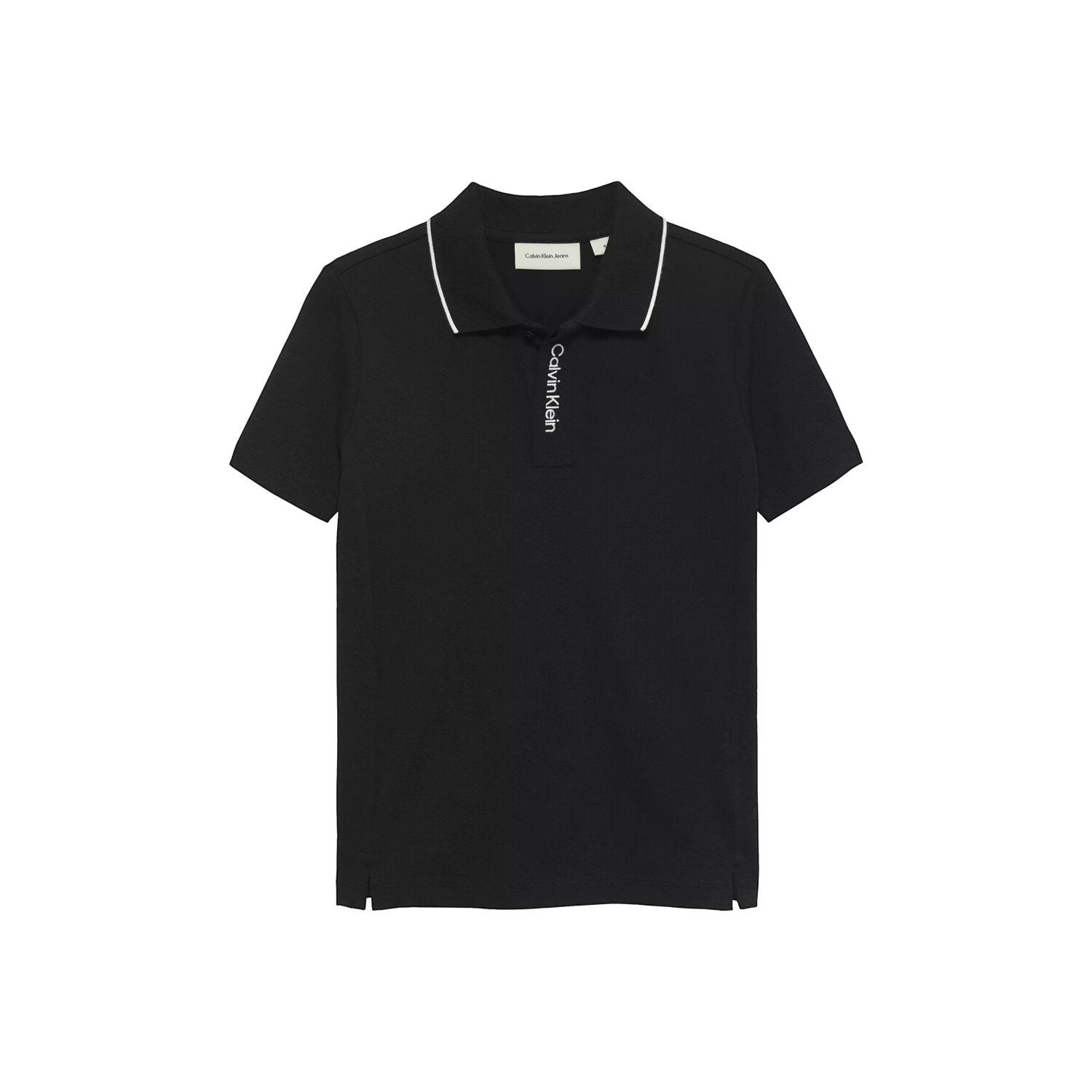 Polo nera Scugnizzi 0-16 Calvin Klein Jeans in cotone piqué con colletto a contrasto e logo verticale