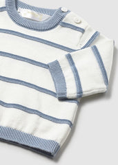 Scugnizzi 0-16 white and blue striped cotton sweater with button shoulder detail for babies.