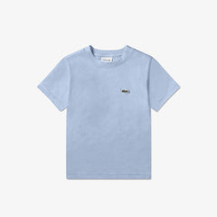 T-shirt azzurra in cotone Scugnizzi 0-16 con logo coccodrillo Lacoste ricamato sul petto per bambini