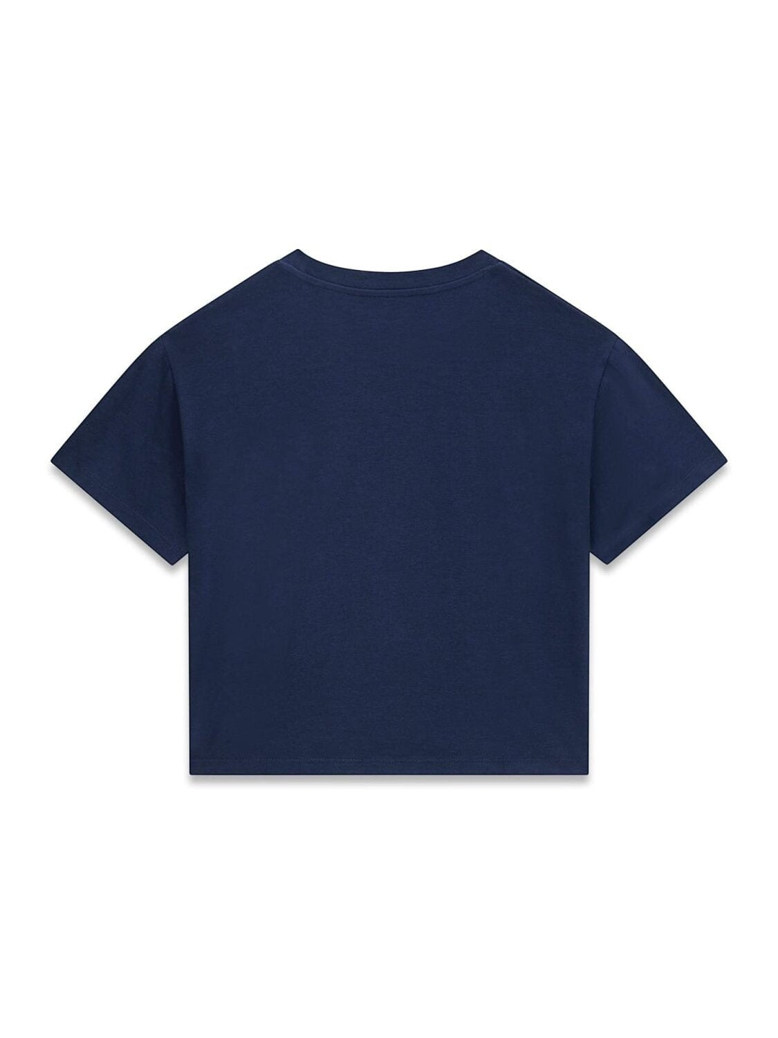 Vista posteriore della t-shirt blu navy in cotone Scugnizzi 0-16 a maniche corte per bambina