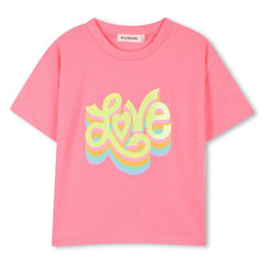 T-shirt rosa in cotone per bambina Scugnizzi 0-16 con scritta Love colorata e glitterata sul davanti