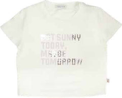 T-shirt Scugnizzi 0-16 color avorio in cotone con scritta frontale decorata da strass luminosi per bambina