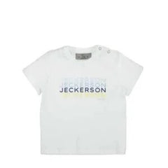 T-shirt bianca in cotone per bambino Scugnizzi 0-16 con logo Jeckerson stampato e bottoni a pressione sulla spalla