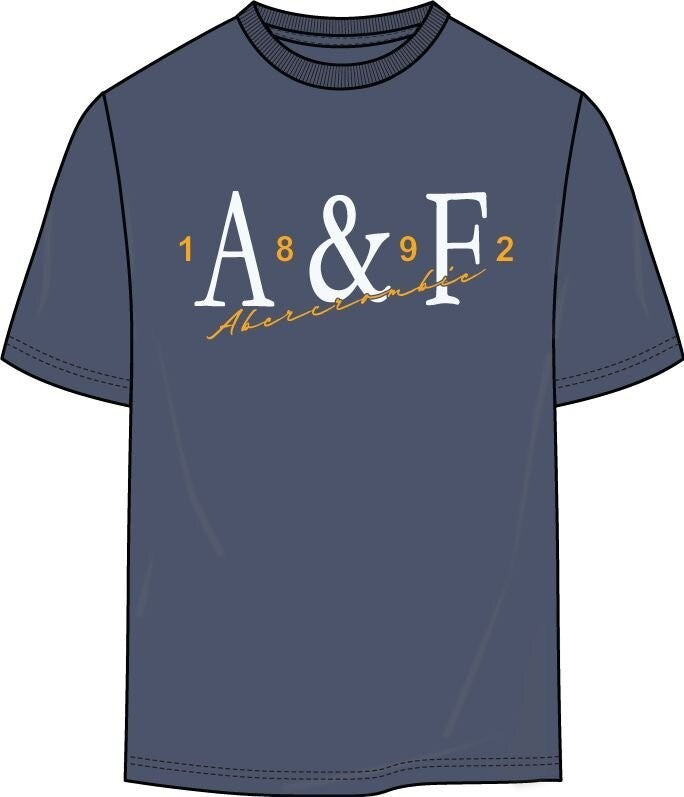 T-shirt casual per bambino Scugnizzi 0-16 in cotone blu vintage indigo con logo grafico A&F stampato sul petto