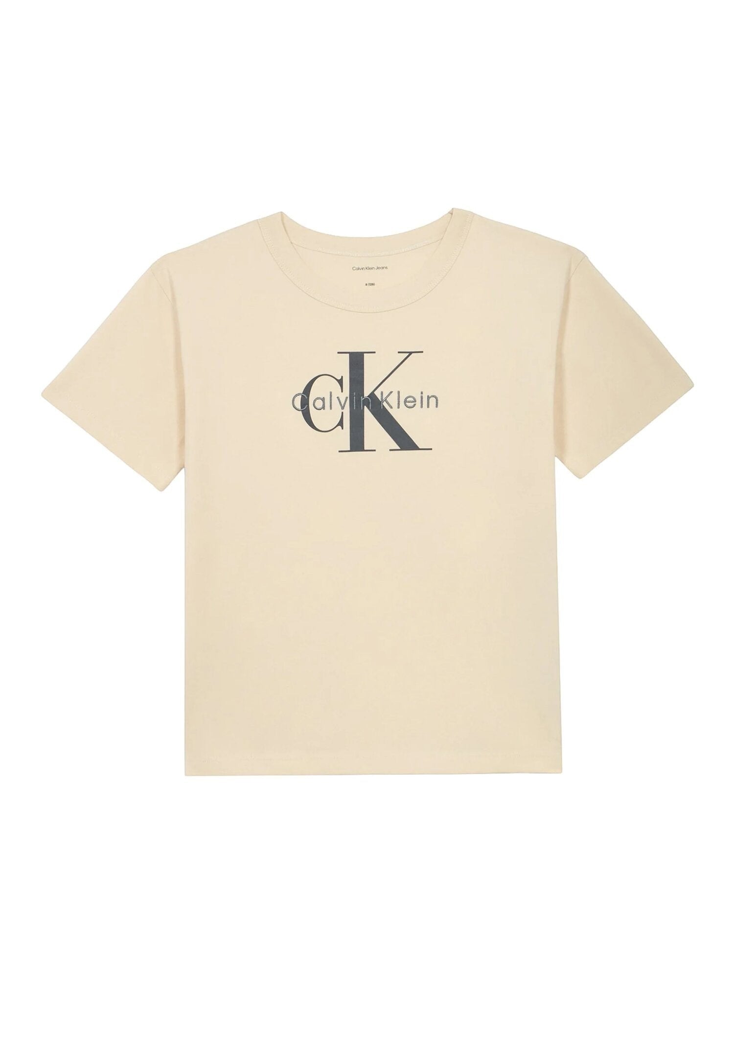 T-shirt a maniche corte Scugnizzi 0-16 Calvin Klein Jeans in cotone beige con logo stampato sul petto