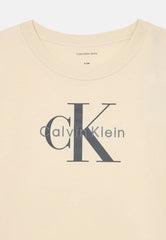 T-shirt beige in cotone Scugnizzi 0-16 con logo Calvin Klein Jeans stampato sul petto e scollo rotondo