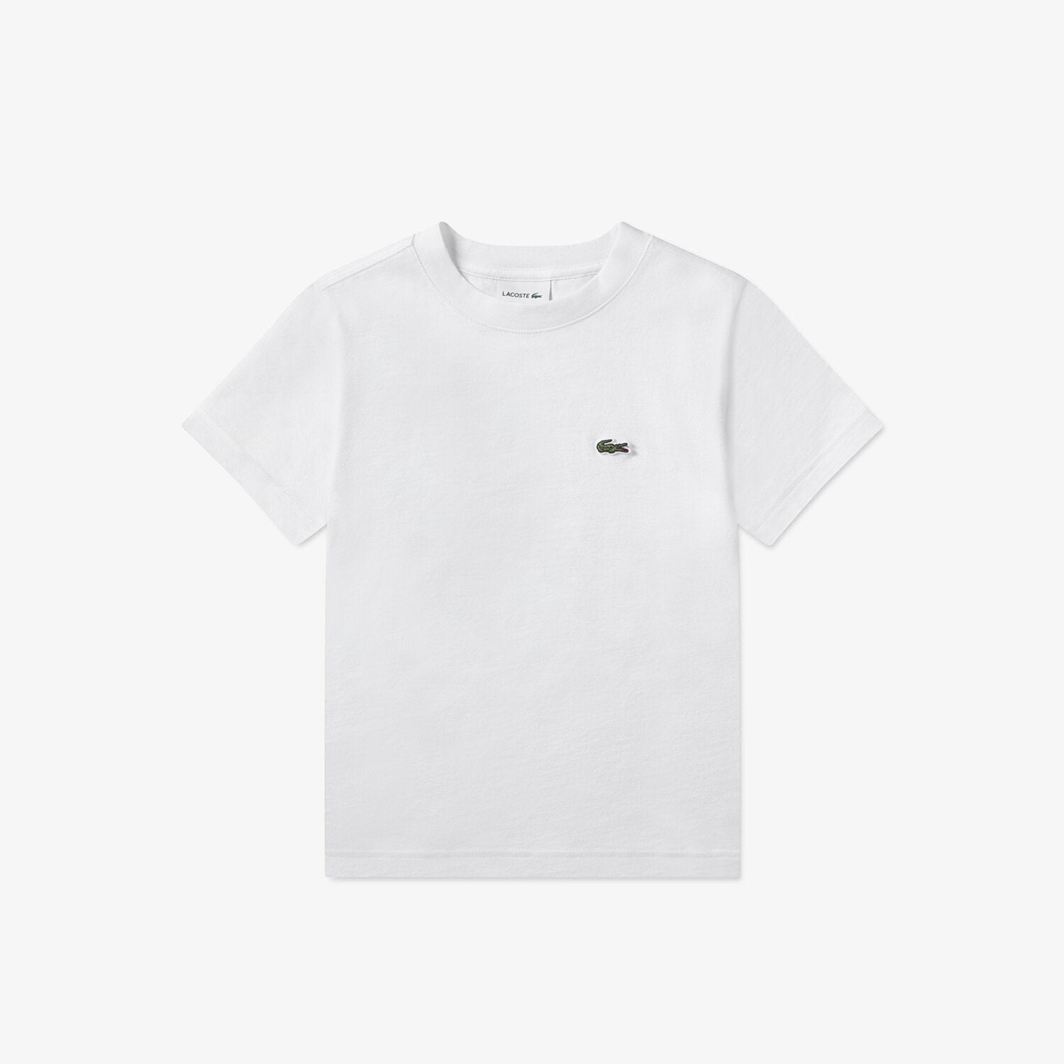 T-shirt bianca a maniche corte Scugnizzi 0-16 in cotone con logo coccodrillo Lacoste ricamato sul petto