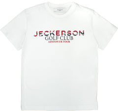 T-shirt bianca a maniche corte Scugnizzi 0-16 in cotone con stampa grafica Jeckerson Golf Club Lynton UK Tour