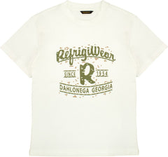 T-shirt bianca in cotone Scugnizzi 0-16 con grafica vintage RefrigiWear verde sul petto e girocollo classico