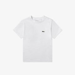 T-shirt bianca a maniche corte Scugnizzi 0-16 in cotone con logo coccodrillo Lacoste ricamato sul petto