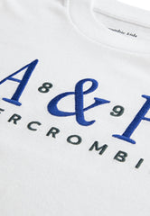 T-shirt bianca in cotone Scugnizzi 0-16 con logo Abercrombie ricamato in blu e grigio