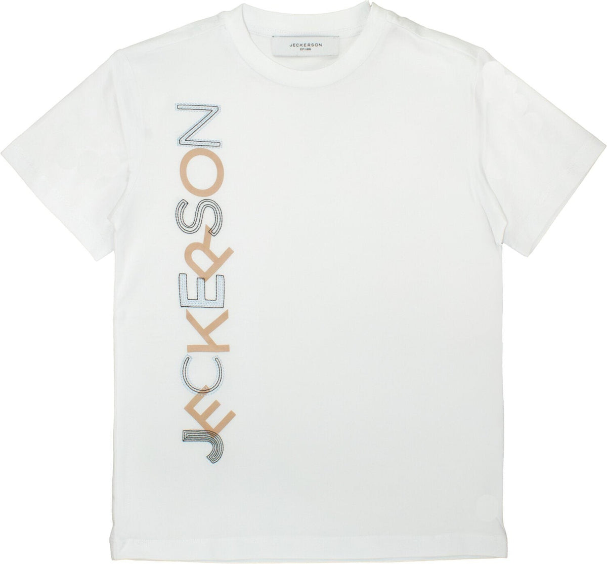 T-shirt bianca a maniche corte Scugnizzi 0-16 in cotone con logo verticale ricamato sul lato frontale