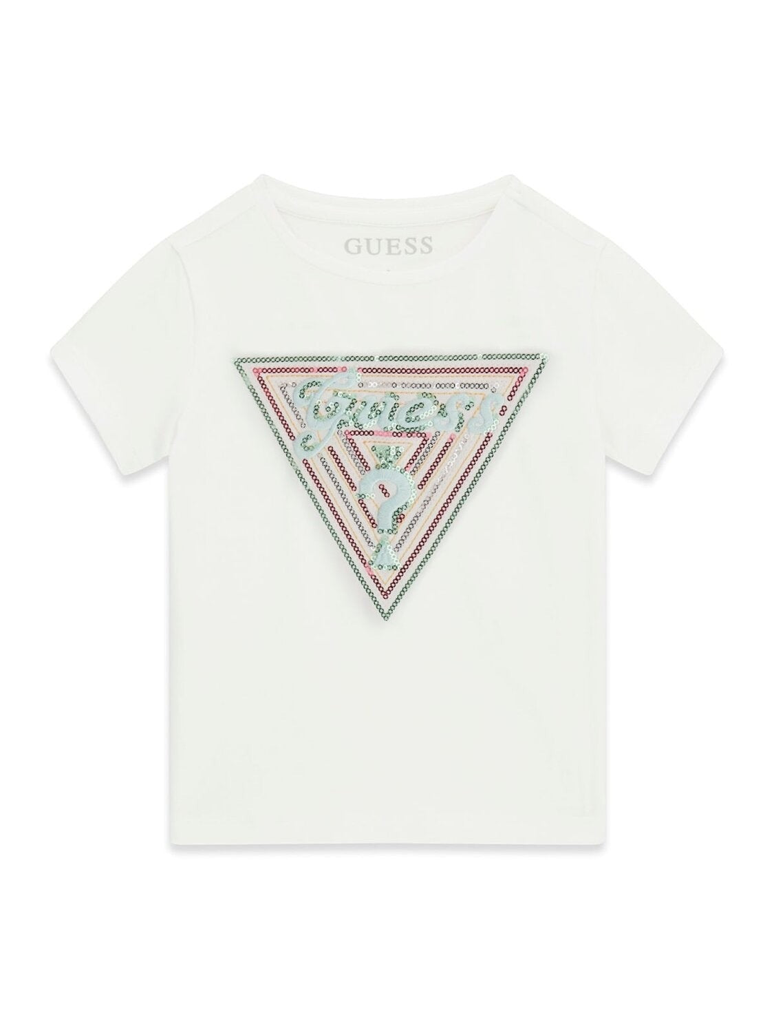 T-shirt bianca in cotone Scugnizzi 0-16 con logo triangolare frontale decorato da paillettes multicolori