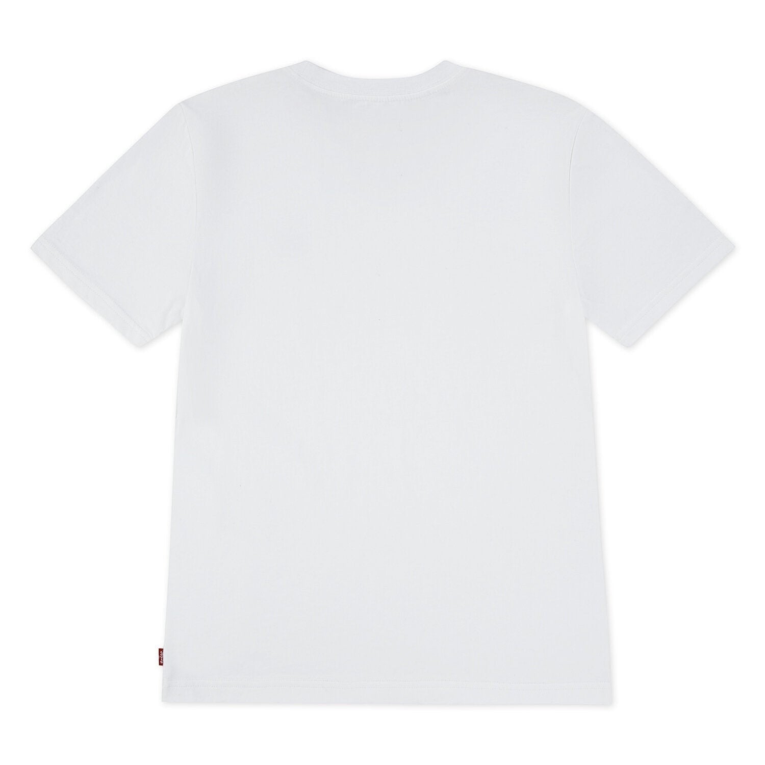 T-shirt bianca a maniche corte Scugnizzi 0-16 in cotone con etichetta rossa laterale, vista posteriore.
