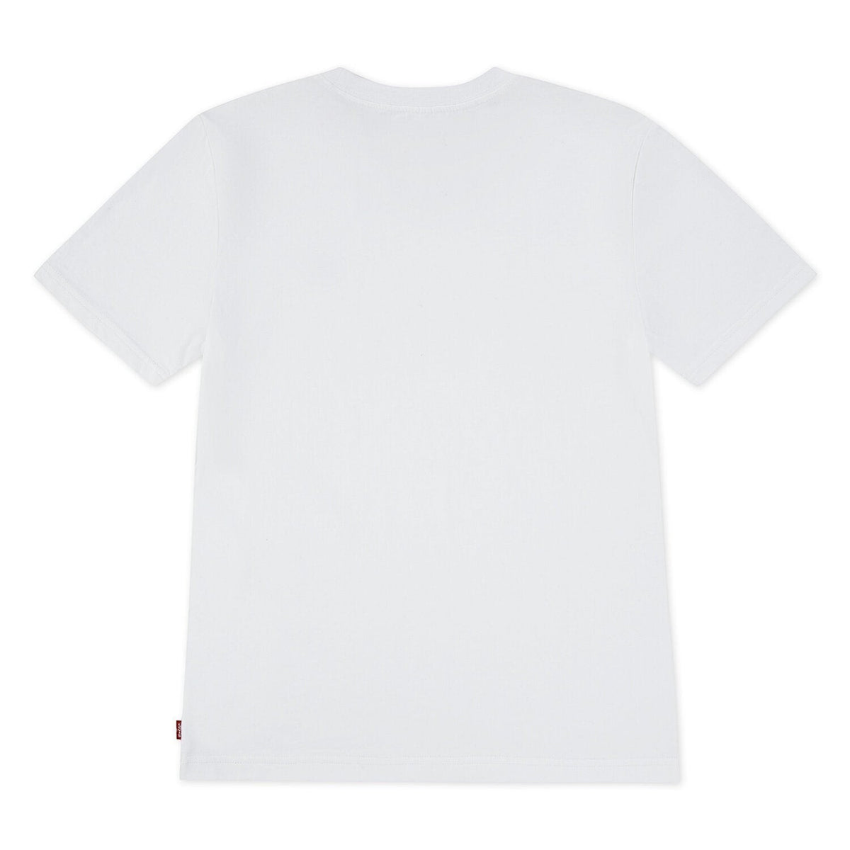 T-shirt bianca a maniche corte Scugnizzi 0-16 in cotone con etichetta rossa laterale, vista posteriore.