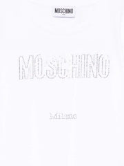 T-shirt bianca in cotone Scugnizzi 0-16 con logo Moschino e scritta Milano realizzati in strass luminosi