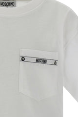 T-shirt bianca in cotone Scugnizzi 0-16 con taschino frontale e nastro logato Moschino a contrasto