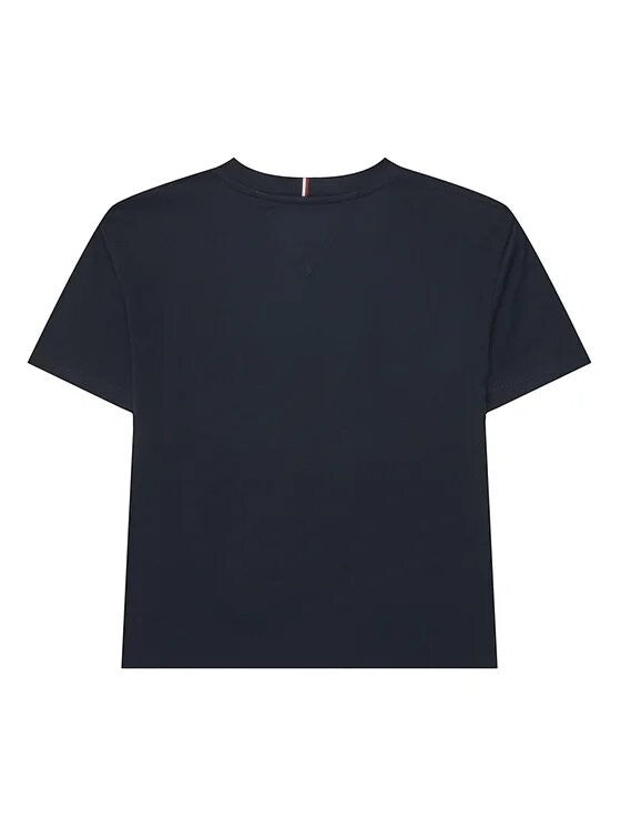 T-shirt a maniche corte blu navy Scugnizzi 0-16 in cotone con dettaglio iconico sul girocollo