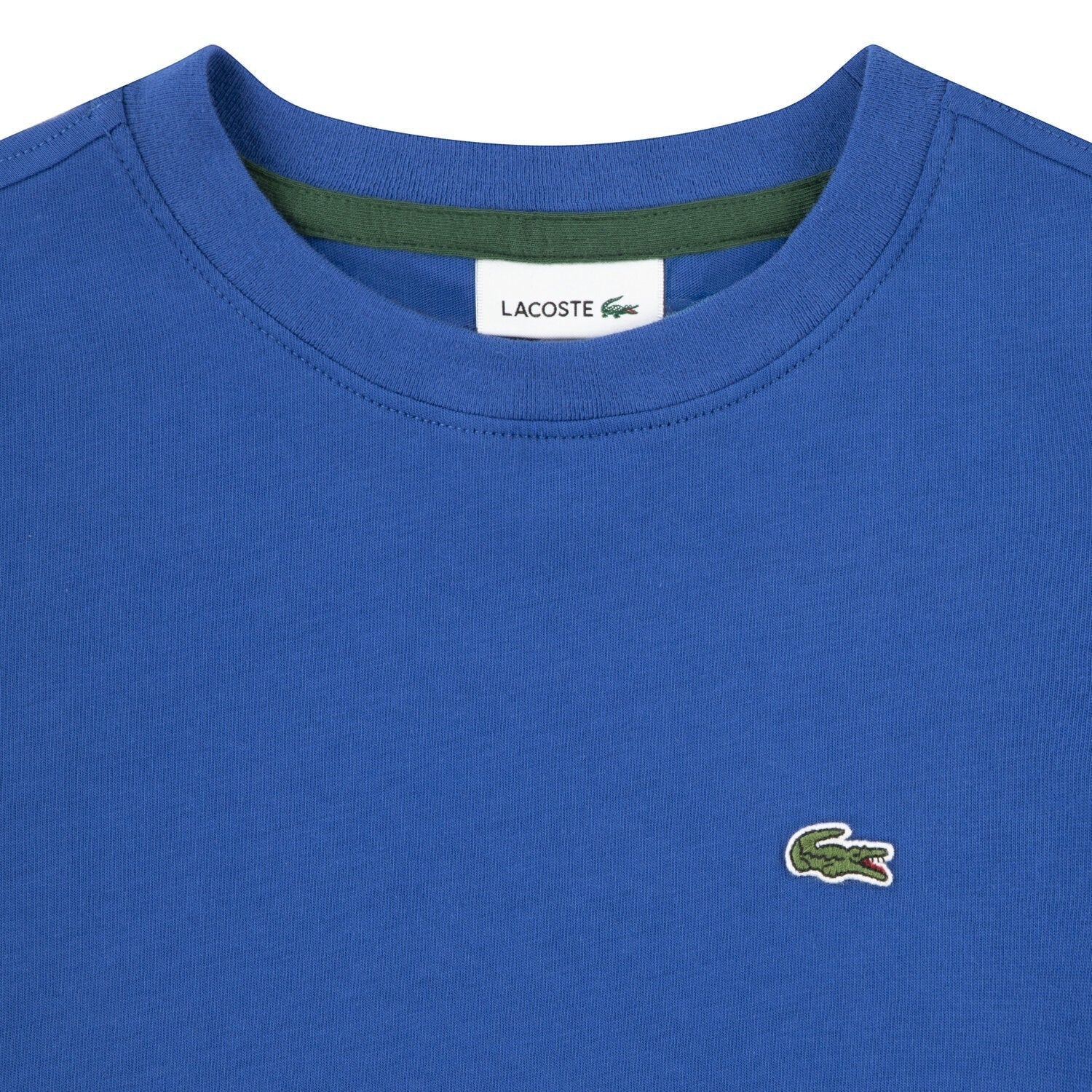 T-shirt blu in cotone Scugnizzi 0-16 con logo coccodrillo Lacoste ricamato e girocollo a contrasto