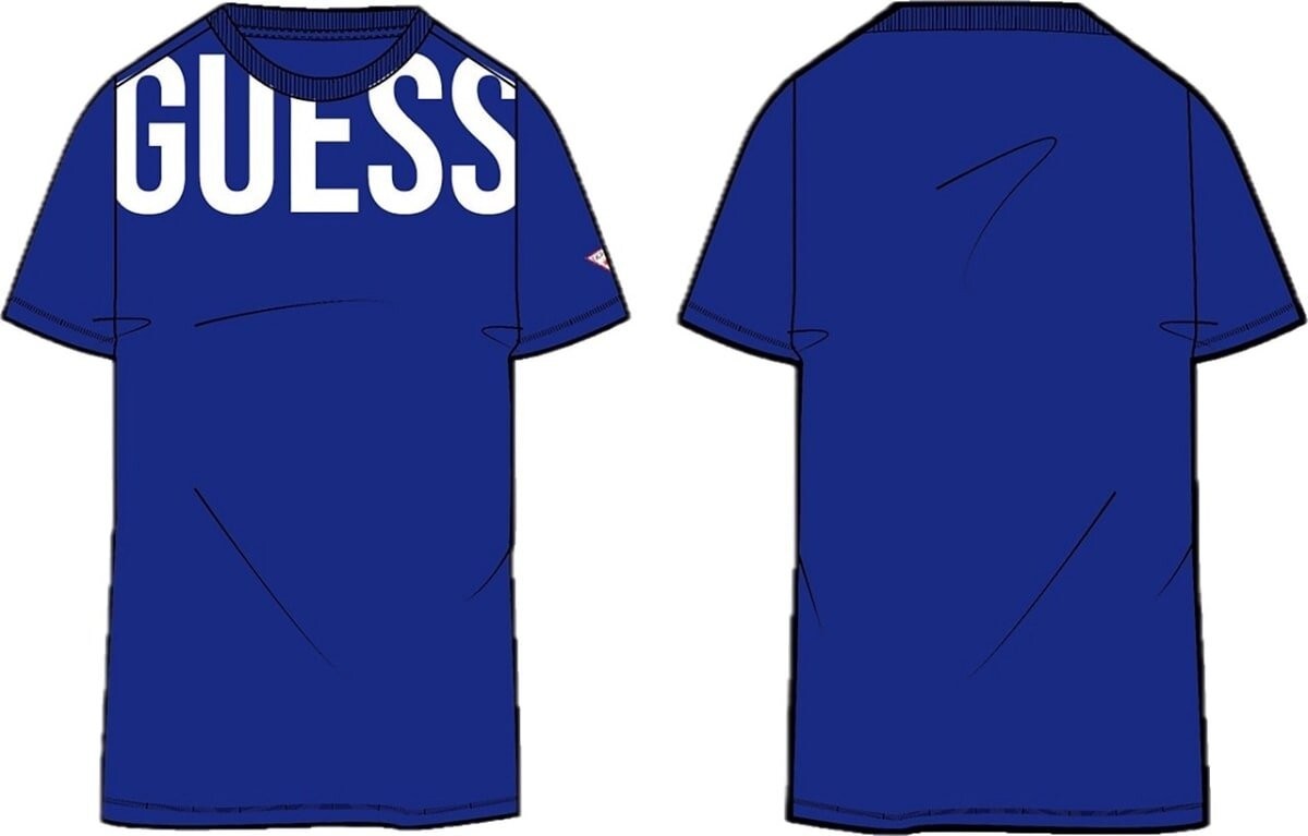 T-shirt blu a maniche corte Scugnizzi 0-16 con logo GUESS bianco stampato sul petto in cotone
