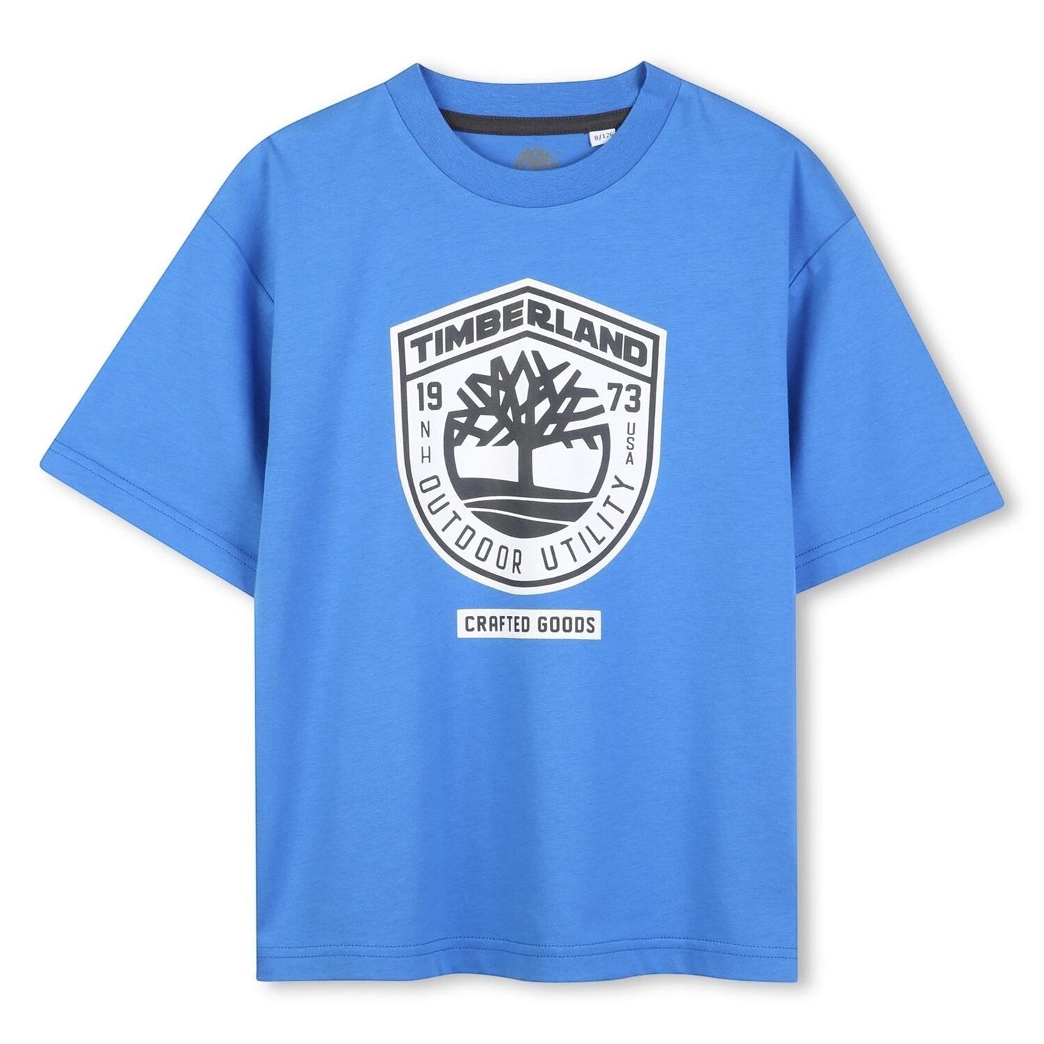 T-shirt blu in cotone Scugnizzi 0-16 con logo Timberland Outdoor Utility stampato sul petto per bambini