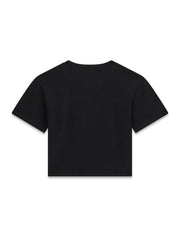 T-shirt cropped nera a maniche corte Scugnizzi 0-16 in morbido cotone, vista posteriore semplice e versatile.